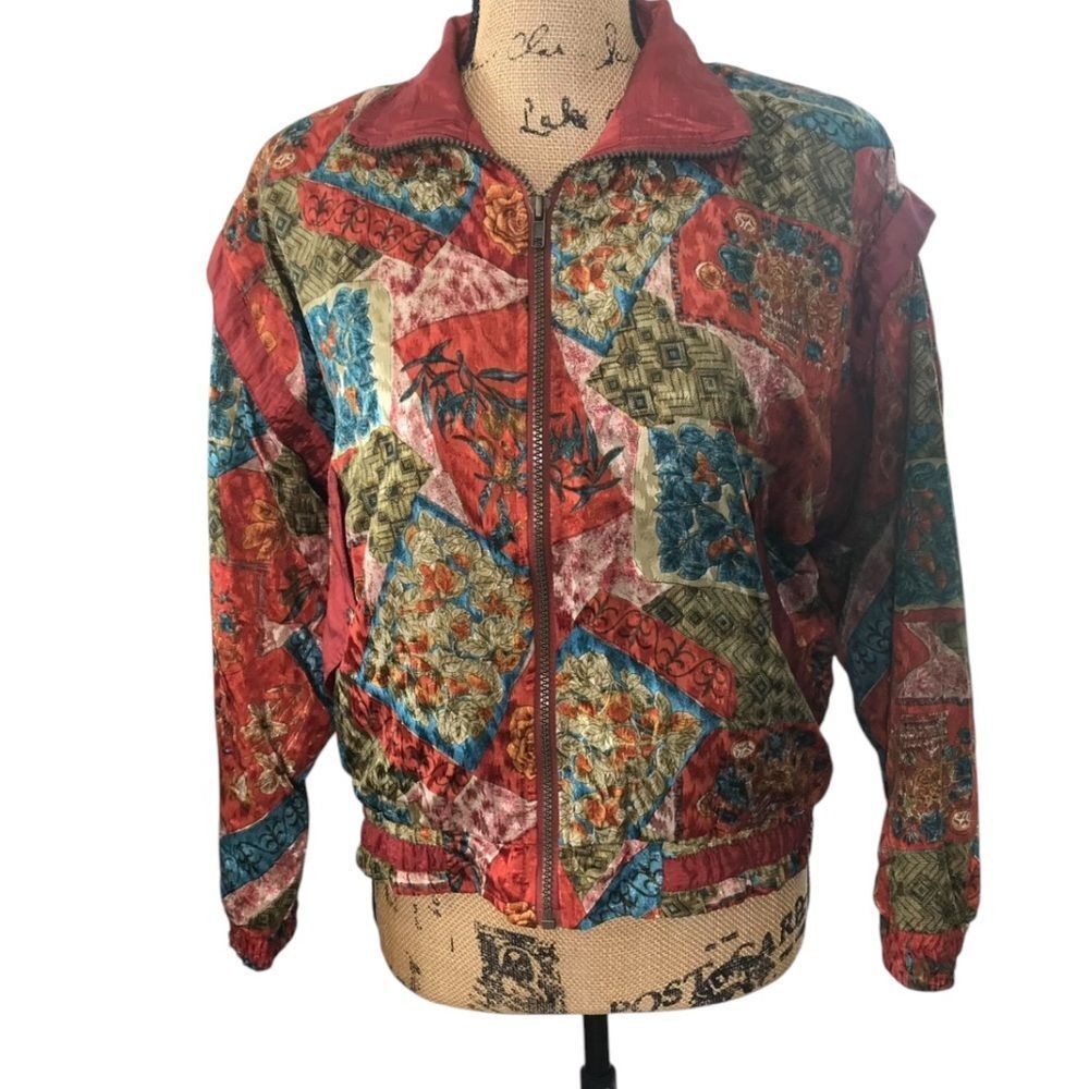 Vintage 80s 90s Colorful Windbreaker Womens Jacket Size Small Full Zip Sunterra